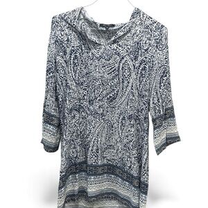 Honey Punch Boho Printed Tunic Dress – Blue/White – Size L